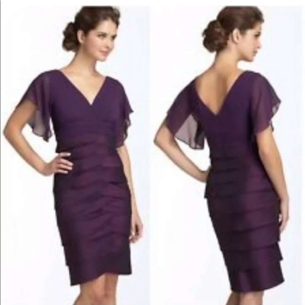 ADRIANNA PAPELL Purple Ruffle Tiered Dress Size 12